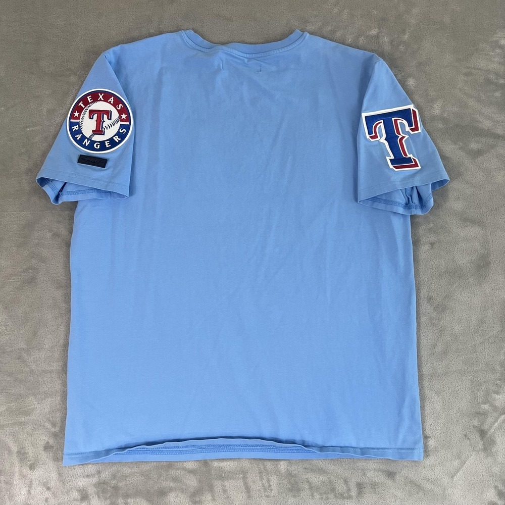 Texas Rangers Shirt Mens Large Blue MLB Baseball Pro Standard Script Patches - Picture 2 of 10